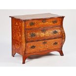 A Dutch early 19th century marquetry inlaid bombe serpentine chest