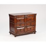 A Charles II oak chest with three long raised geometric drawers, on stile feet, 98c, wide x...