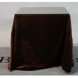 A pair of modern pine square occasional tables with velvet covers