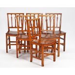 A set of six 18th century elm stickback dining chairs, on block supports, 48cm wide x 89cm...