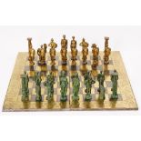 A large gilt-bronze and patinated bronze chess set (2)