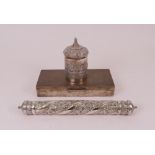 Foreign wares, comprising; a cylindrical scroll holder, probably Asian, with scrolling...