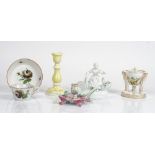 A group of Meissen porcelain, 19th and 20th century, comprising; an inkwell, liner and lid,...