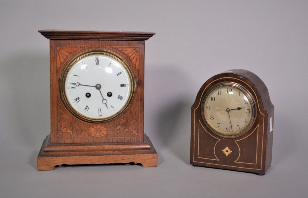 An Edwardian rosewood eight day mantel clock, 20cm wide; 24cm high - Image 2 of 2