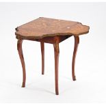 A 19th century floral marquetry inlaid rosewood four sided shaped drop flap centre table on...