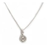 A Gucci white gold and diamond set pendant necklace, the front with a circular drop mounted...