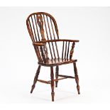 A 19th century ash and elm Windsor chair, with pierced splat on turned supports, 60cm wide x...