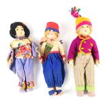 Three Lenci style pressed felt dolls