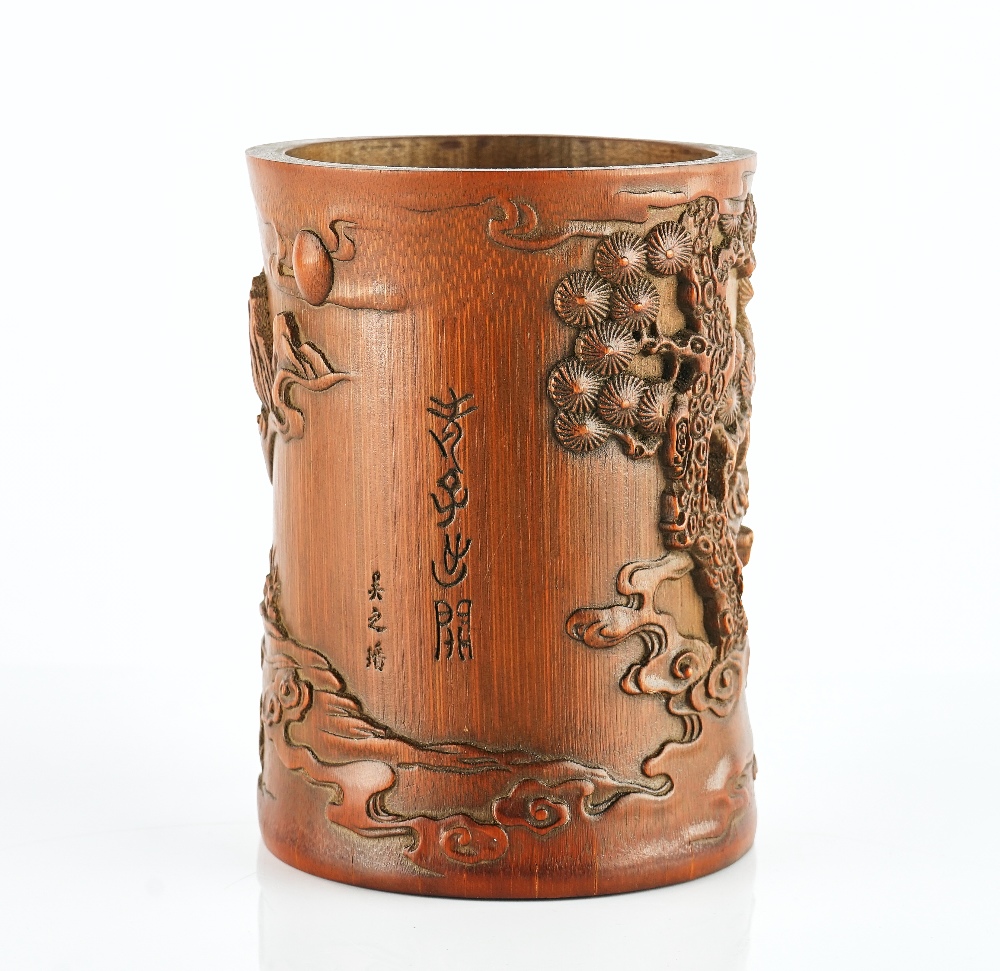 A late Chinese bamboo brush pot - Image 3 of 6