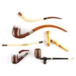 A VICTORIAN SILVER MOUNTED BURR WOOD CHURCHWARDEN PIPE (5)