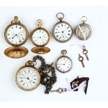 A silver cased, keyless wind, openfaced fob watch and twelve further items (13)