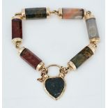 A gold mounted varicoloured agate bracelet