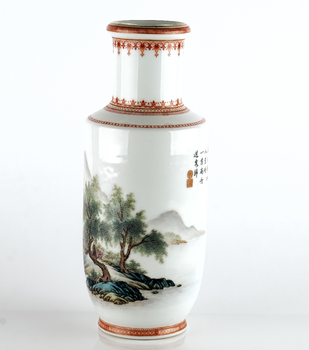 A Chinese famille-rose rouleau vase - Image 3 of 6