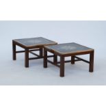 A pair of Campaign style brass bound square occasional tables