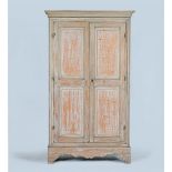 A grey-painted rectangular two door armoire