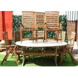 A hardwood circular garden table