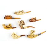 SEVEN MEERSCHAUM PIPES / CHEROOT HOLDERS (7)