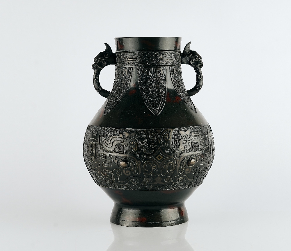 A Chinese bronze two-handled archaistic vase, Hu - Image 2 of 6