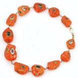 A coral and multi-gemstone set necklace