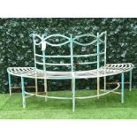 A Regency style aqua painted semi elliptical metal tree guard bench