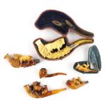 SIX MEERSCHAUM ANIMAL PIPES (6)