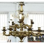 A Dutch brass twelve-light chandelier