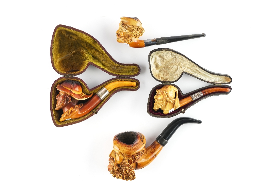 FOUR FIGURAL MEERSCHAUM PIPES/CHEROOT HOLDERS (4)