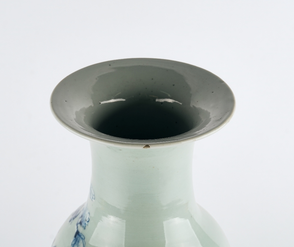 A Chinese blue and white celadon- ground baluster vase - Image 4 of 5