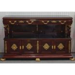 A French Empire Revival gilt metal mounted mahogany marble topped two tier side cabinet