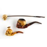 THREE MEMENTO MORI MEERSCHAUM PIPES (3)