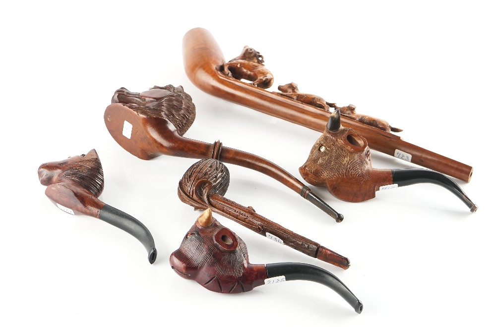 SIX PIPES CARVED WITH ANIMALS (6) - Image 4 of 5