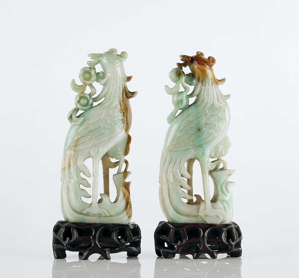 A pair of Chinese jadeite figures of pheasants