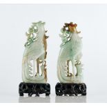 A pair of Chinese jadeite figures of pheasants