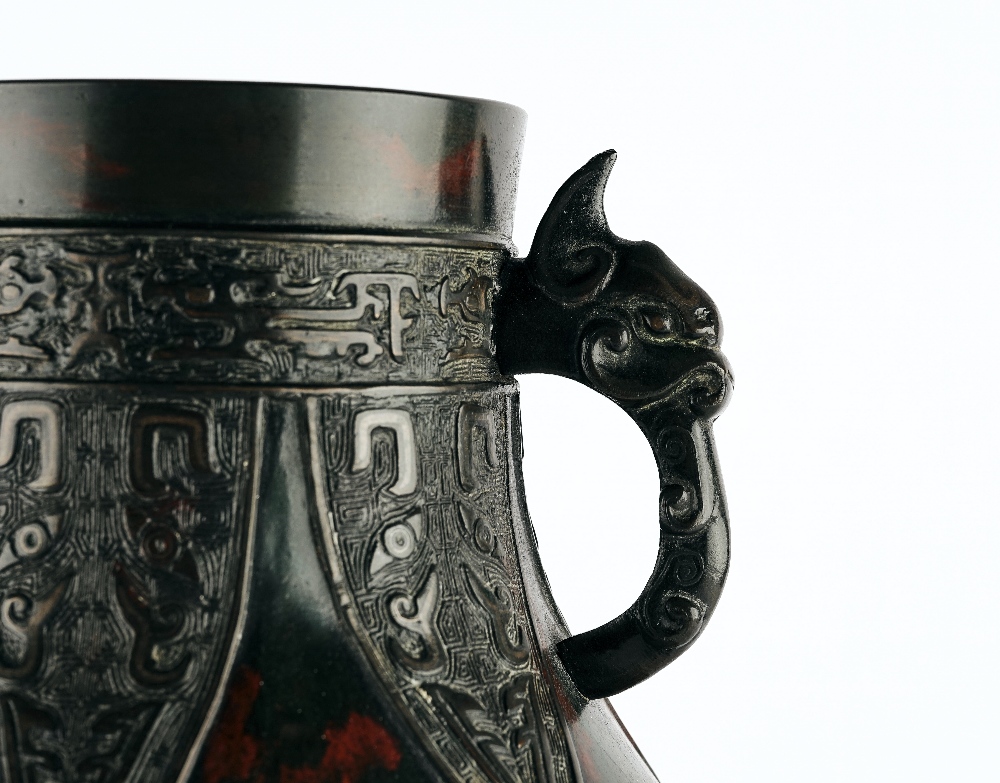 A Chinese bronze two-handled archaistic vase, Hu - Image 4 of 6