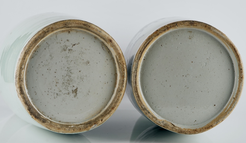 Two tall Chinese blue and white celadon-ground two-handled vases - Image 8 of 8