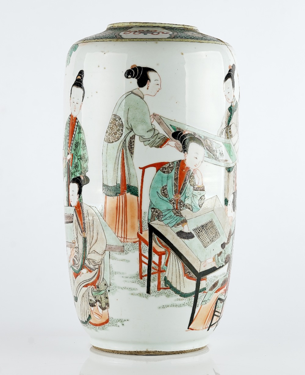 A Chinese famille-verte `rouleau' vase - Image 3 of 6