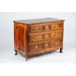 A French Provincial walnut three drawer commode