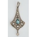 A white gold, aquamarine and diamond pendant