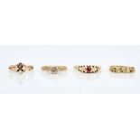 Four gold and gemstone set rings (4)