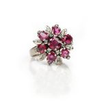 A ruby and diamond cluster ring