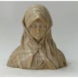 An Italian alabaster bust of a hooded woman