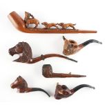 SIX PIPES CARVED WITH ANIMALS (6)