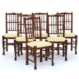 Multiyork; a set of six 17th century style oak bobbin back dining chairs