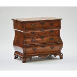 A Dutch inlaid figured walnut bombe four drawer commode