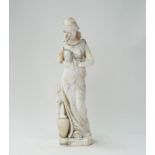 An Italian alabaster figure of a maiden, together with a fluted column