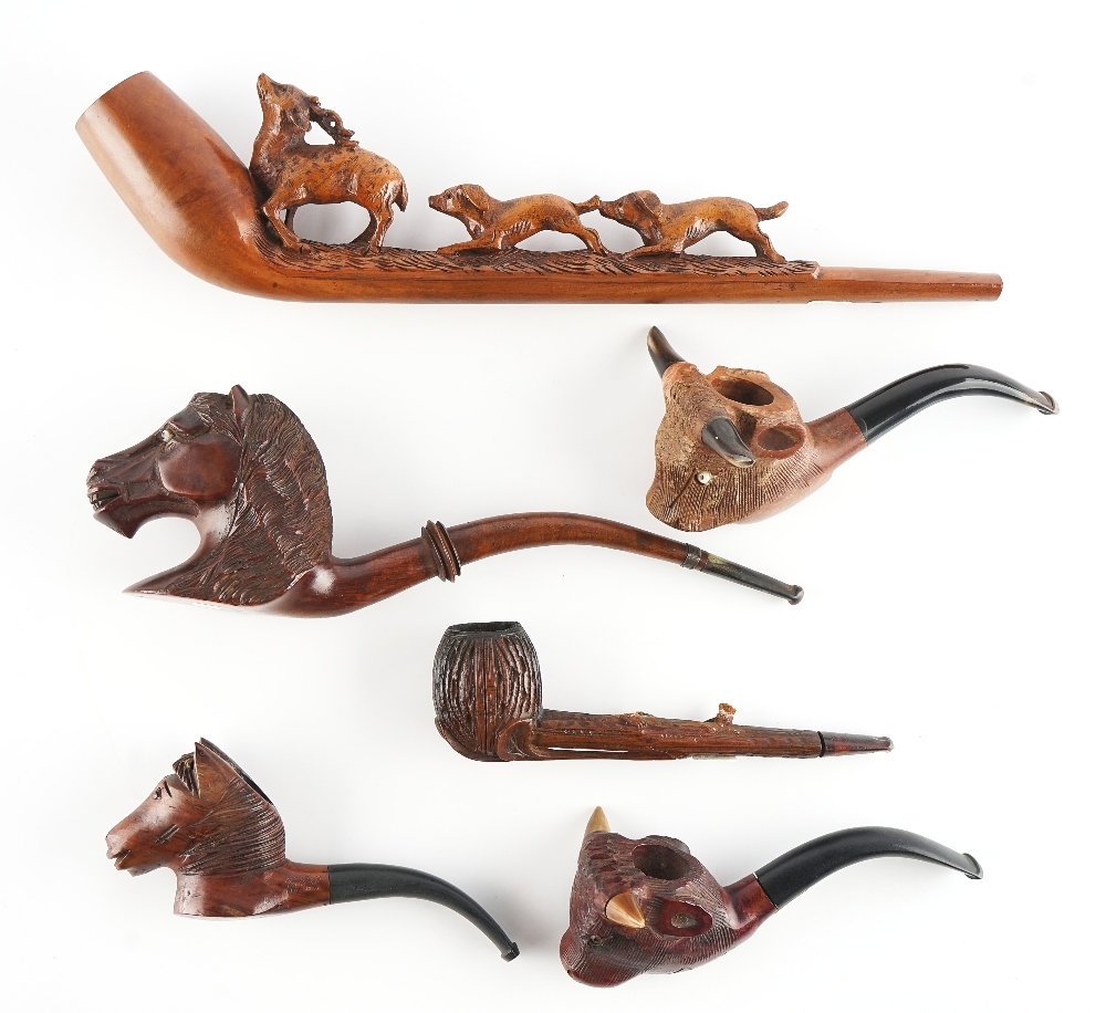 SIX PIPES CARVED WITH ANIMALS (6) - Image 2 of 5