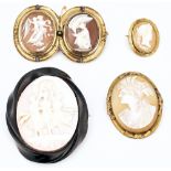 A twin cameo brooch and three further cameo brooches (4)