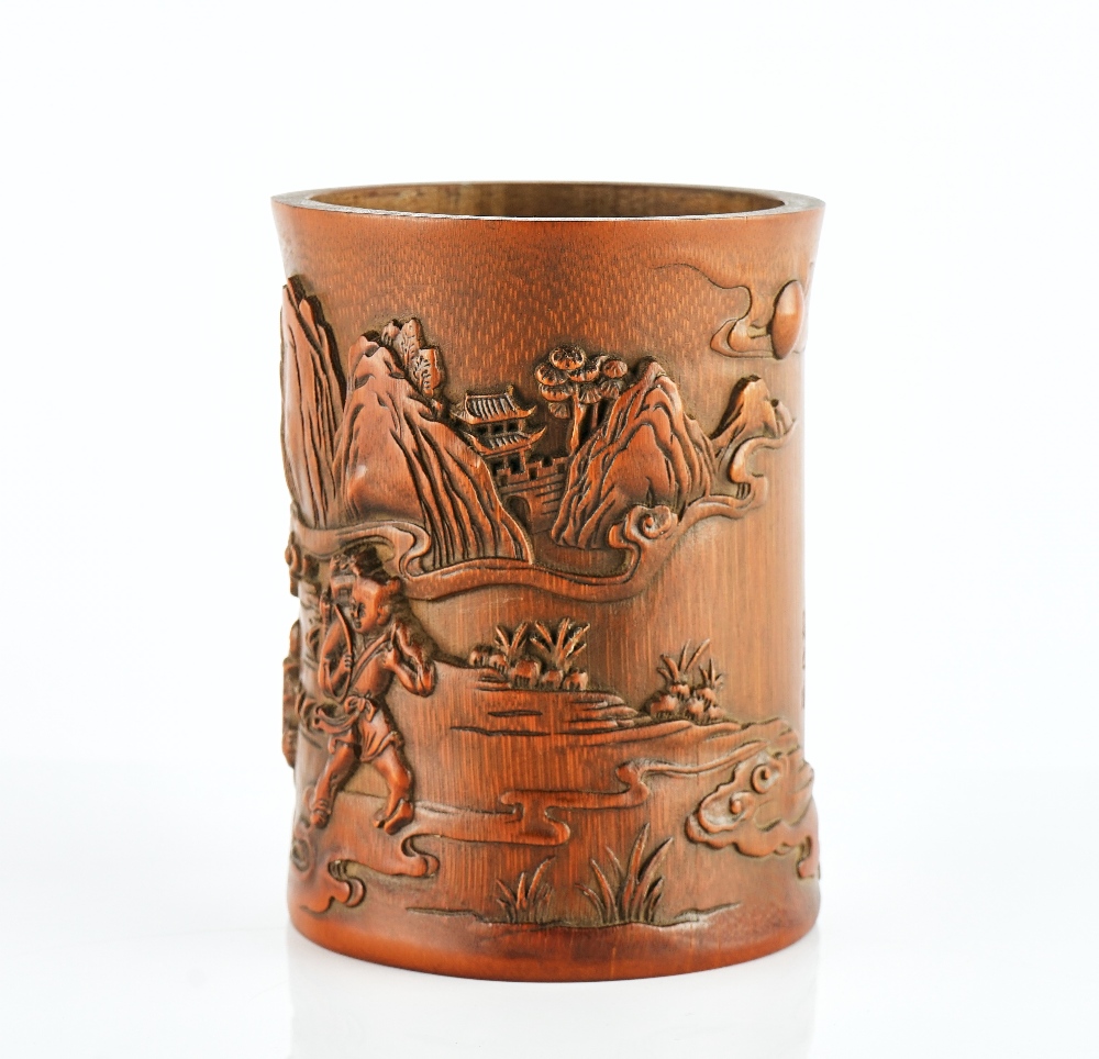 A late Chinese bamboo brush pot - Image 4 of 6