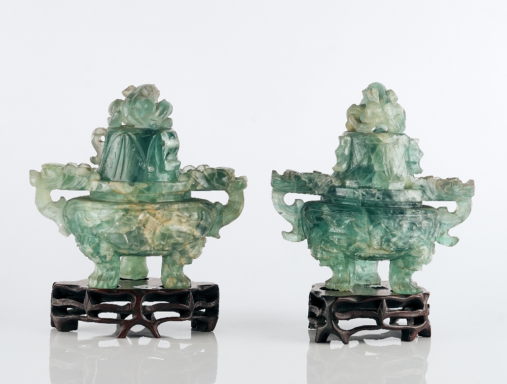 A pair of Chinese green fluorite censers - Image 3 of 5
