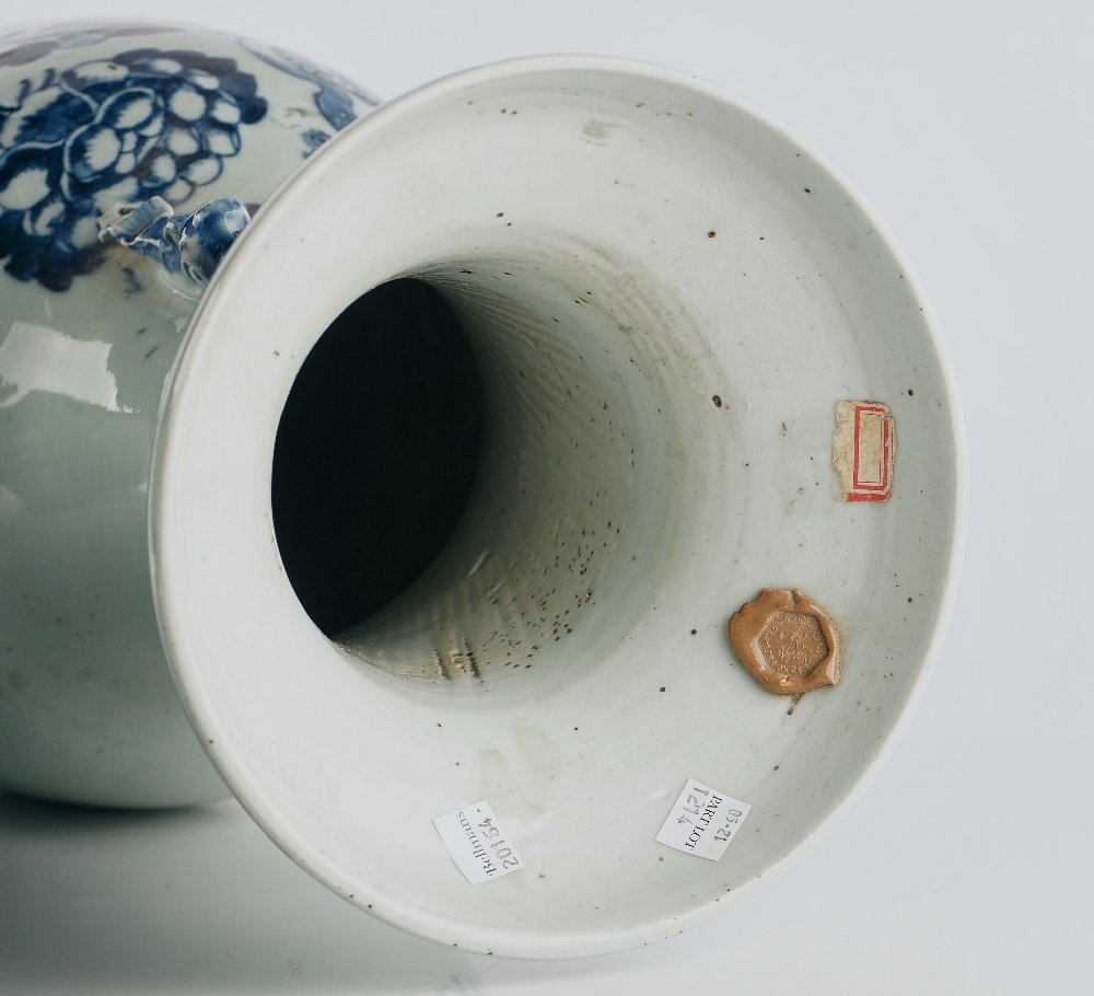 Two tall Chinese blue and white celadon-ground two-handled vases - Image 7 of 8